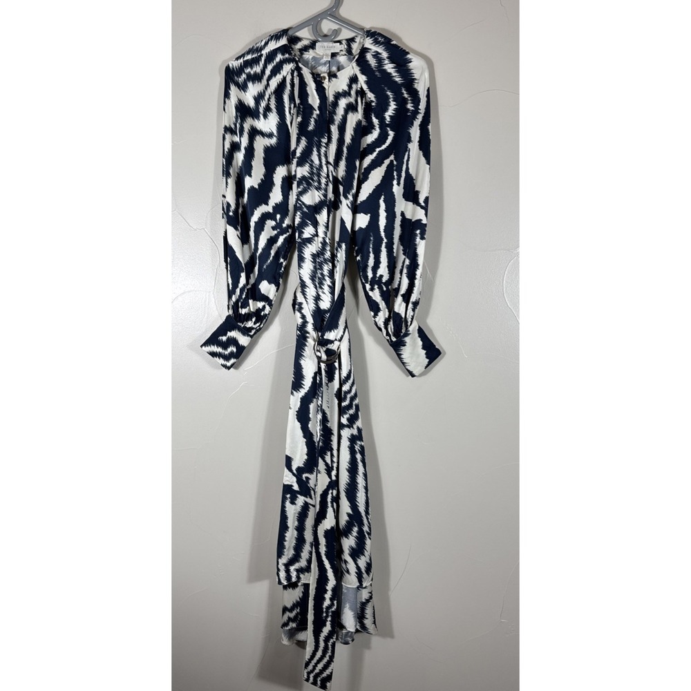 Ted Baker Sheen Blue Ivory Hi-low Dress Has Pockets Size 1 Viscose London